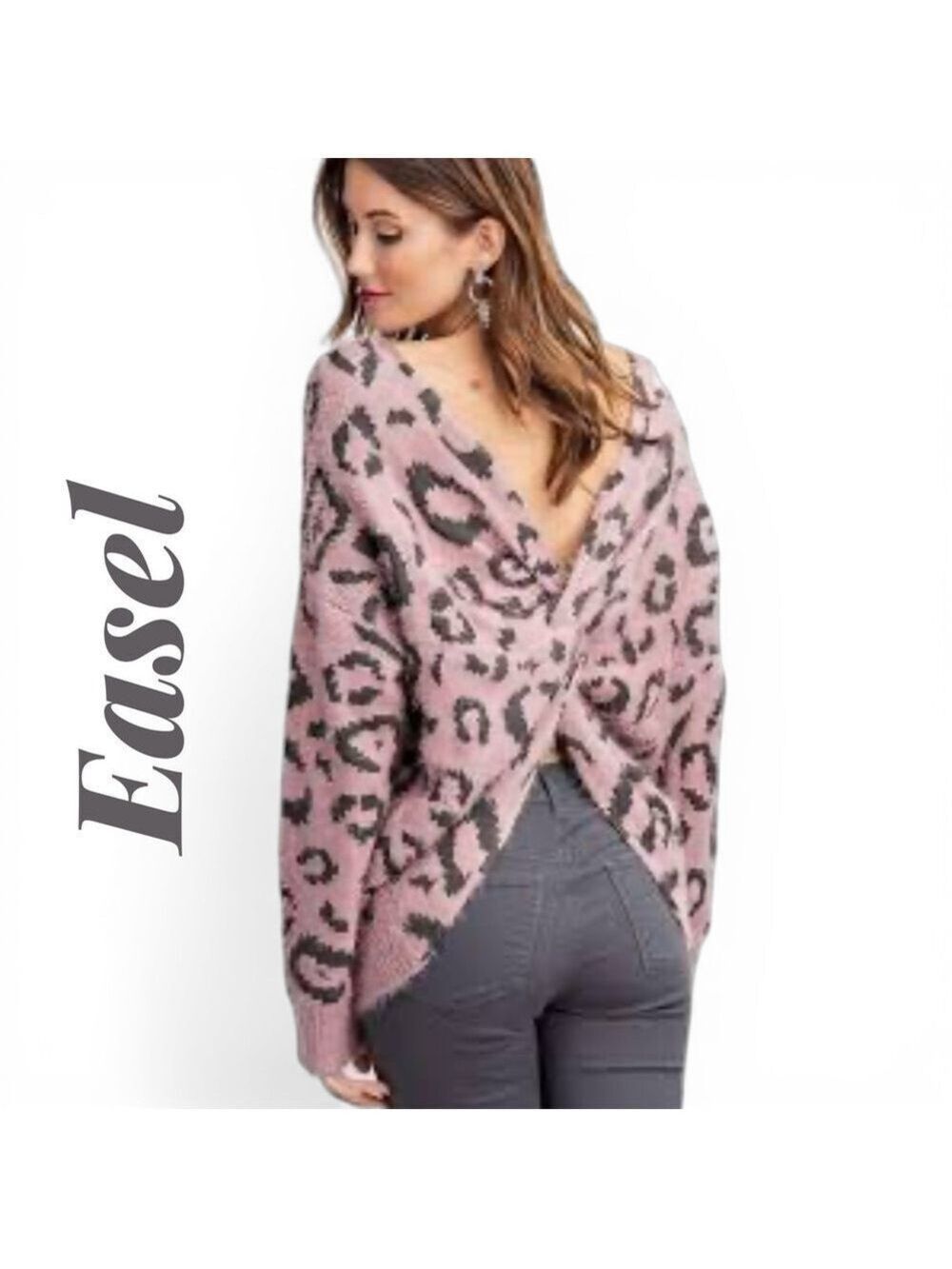Easel Mauve/Gray Leopard Twisted Back Sweater. So soft! Like new! EUC